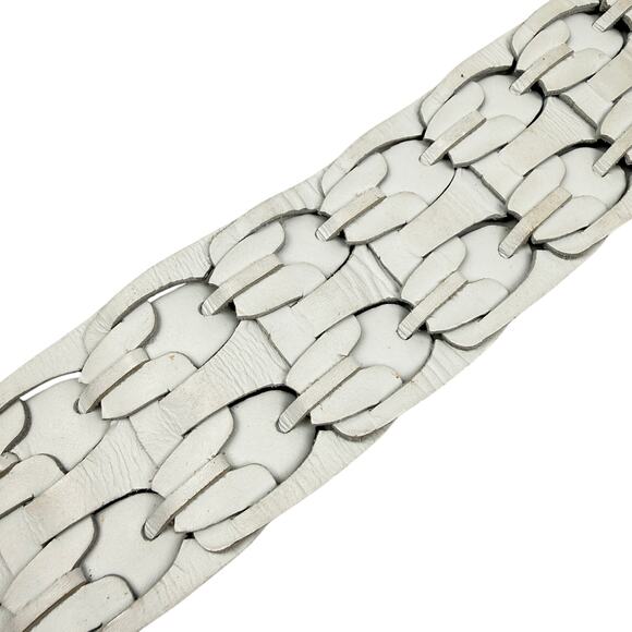 Nicole Farhi Woven Leather Belt White Wood Buckle Boho Made in Italy Size S main image 4